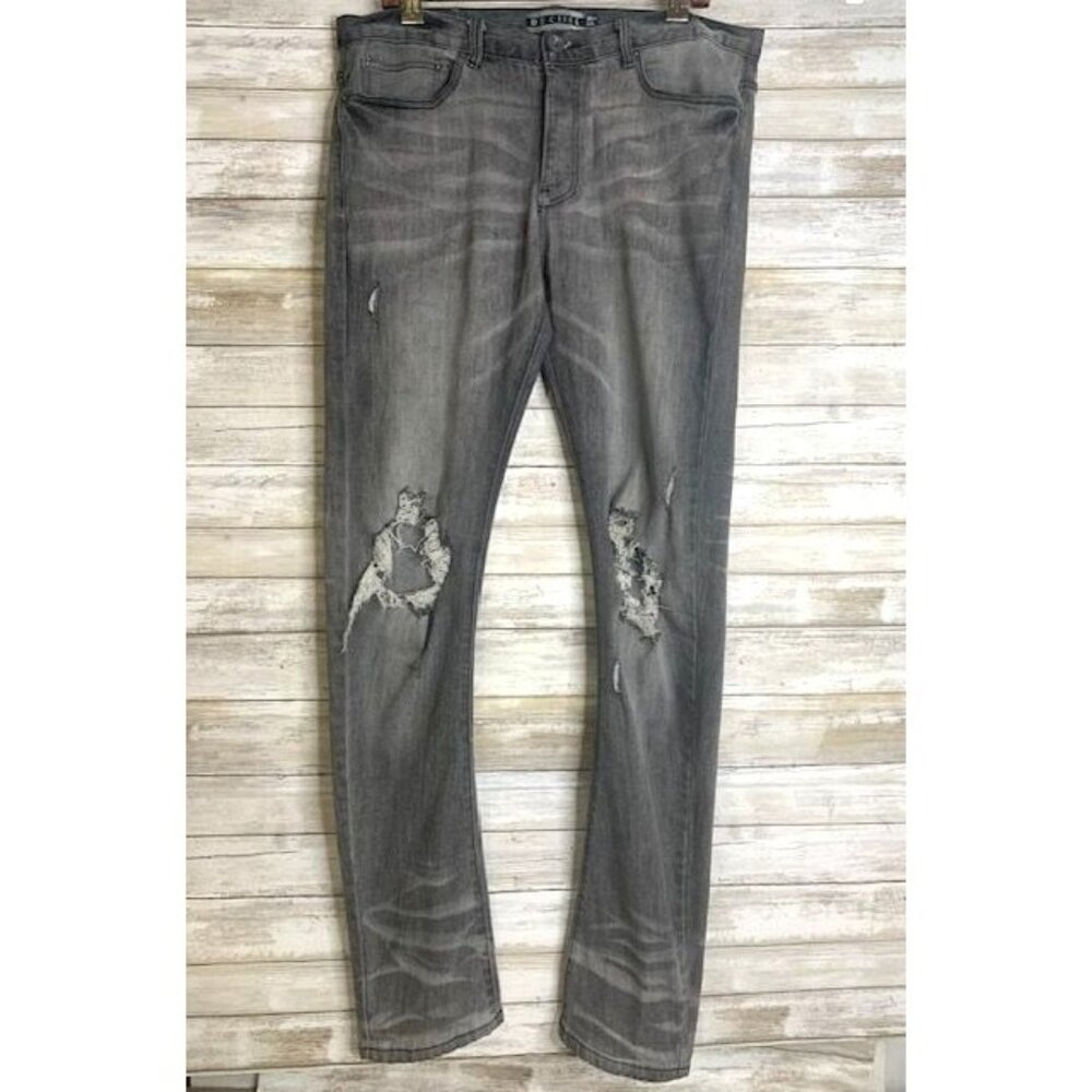 Decibel Men's Distressed Gray Denim‎ Jeans 36W 33L Cotton Blend Slim Fit Button